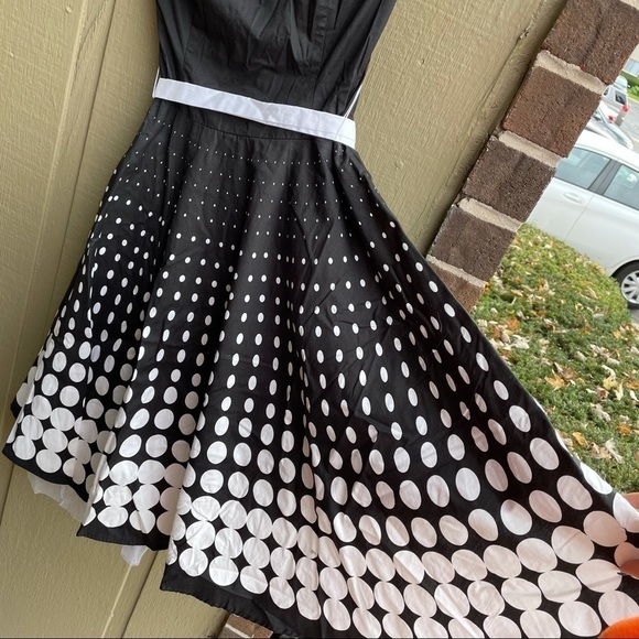 Strapless black and white polkadot circle skirt dress | Ruby rox 3 - Picture 3 of 7
